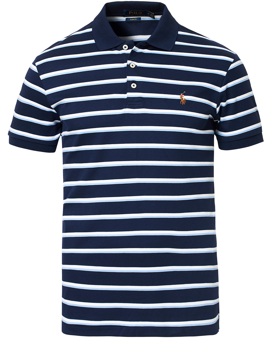 Herr | Pikéer | Polo Ralph Lauren | Slim Fit Luxury Pima Cotton Stripe Polo Navy