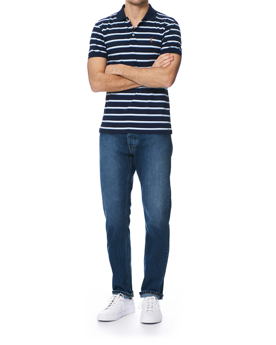 Herr | Pikéer | Polo Ralph Lauren | Slim Fit Luxury Pima Cotton Stripe Polo Navy