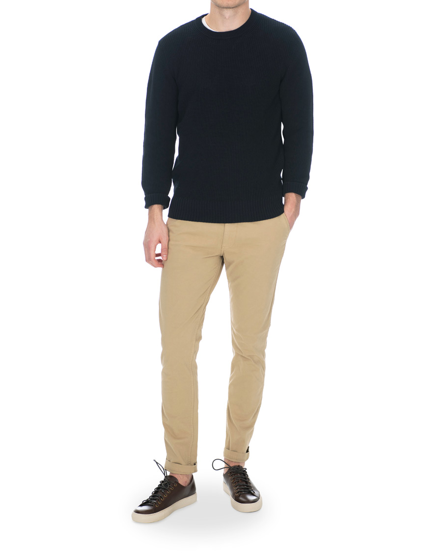 Herr | Tröjor | NN07 | Knut Cotton Ribbed Crew Neck Navy