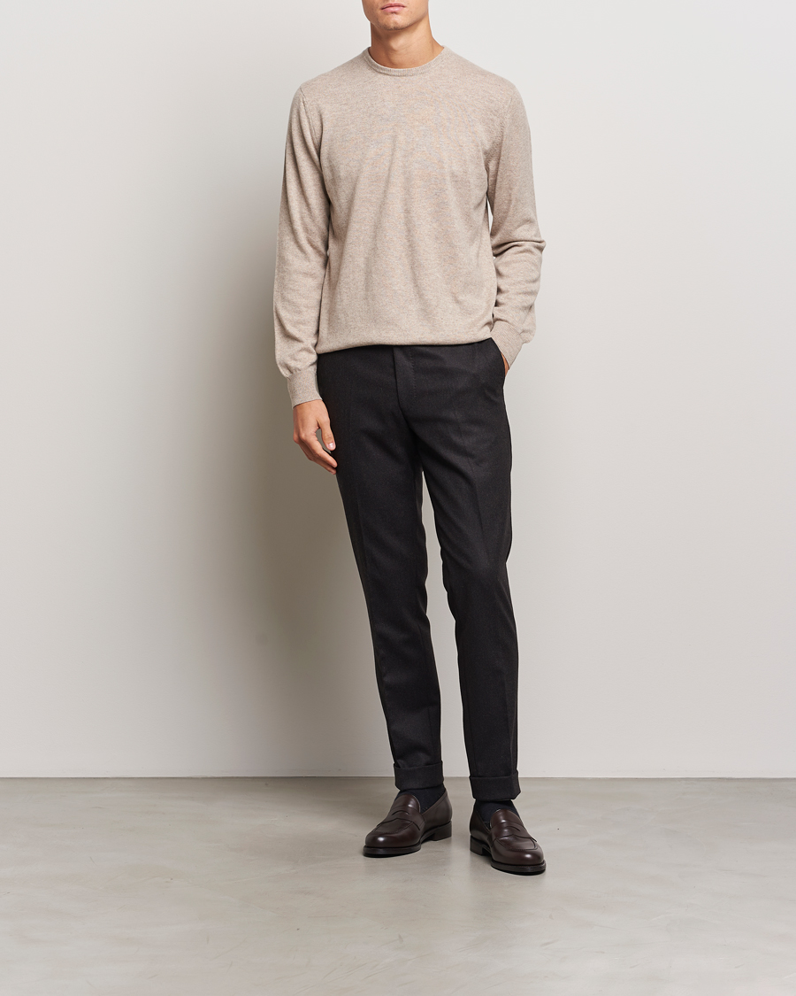 Herr | Tröjor | Piacenza Cashmere | Cashmere Crew Neck Sweater Beige