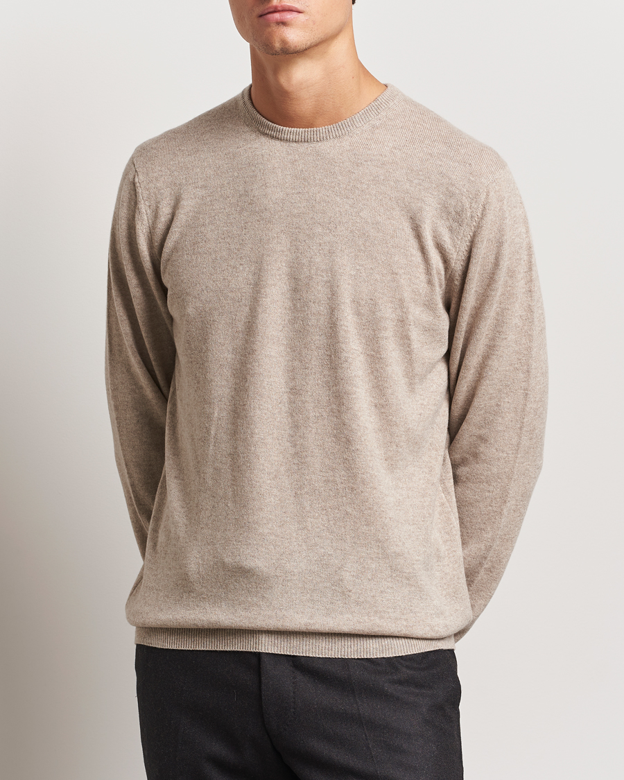 Herr | Tröjor | Piacenza Cashmere | Cashmere Crew Neck Sweater Beige