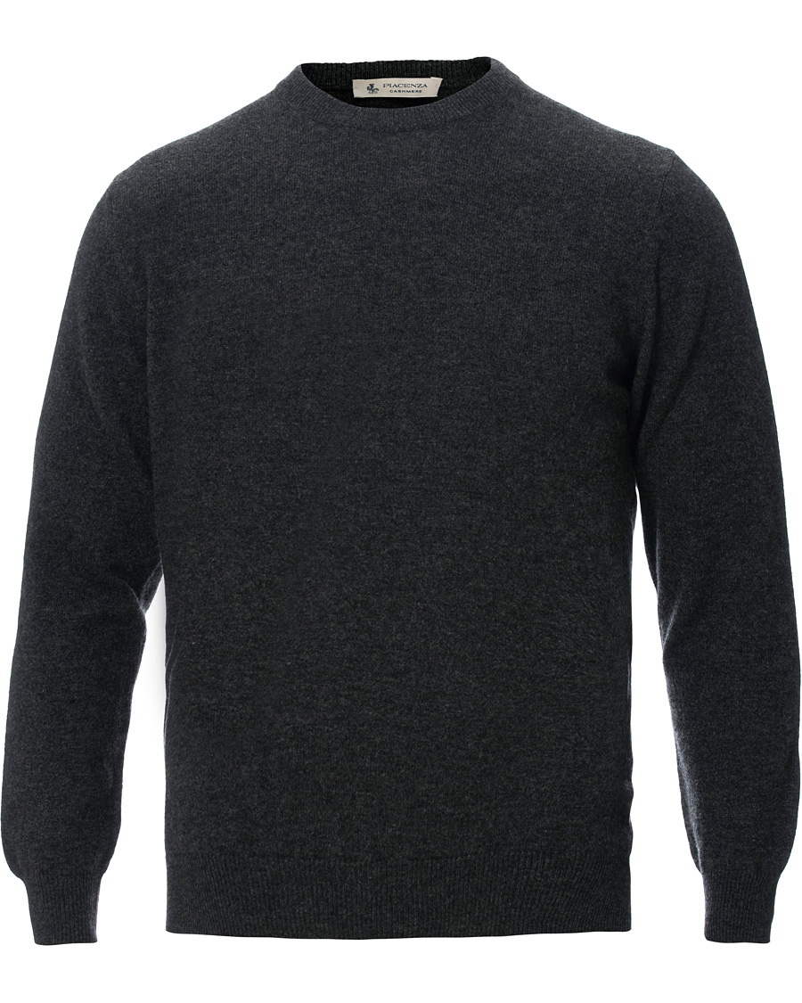 Herr | Tröjor | Piacenza Cashmere | Cashmere Crew Neck Sweater Charcoal