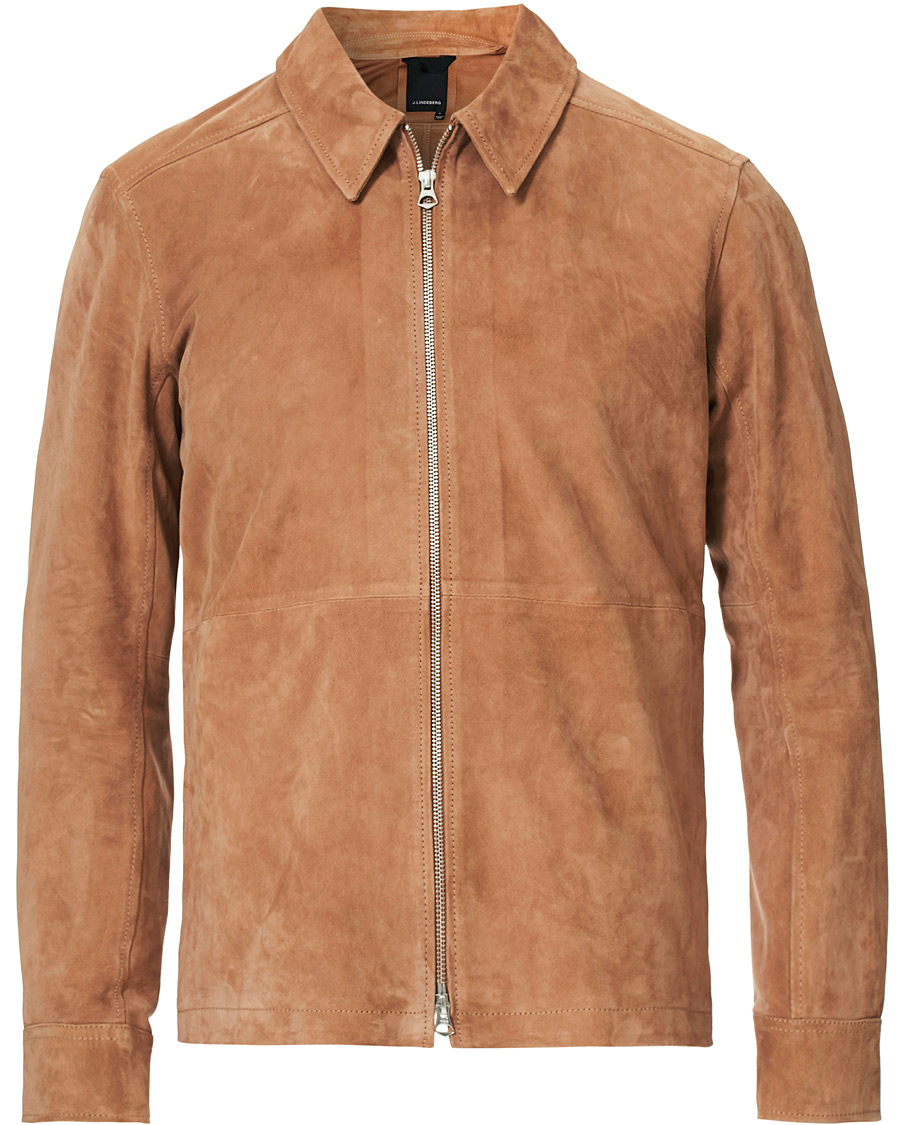 Herr | Jackor | J.Lindeberg | Jonah Zip Suede Jacket Flat Brown