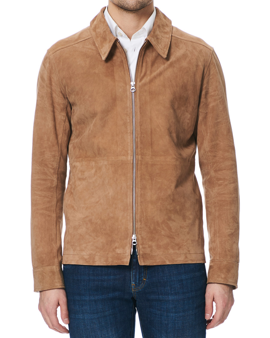 Herr | Jackor | J.Lindeberg | Jonah Zip Suede Jacket Flat Brown