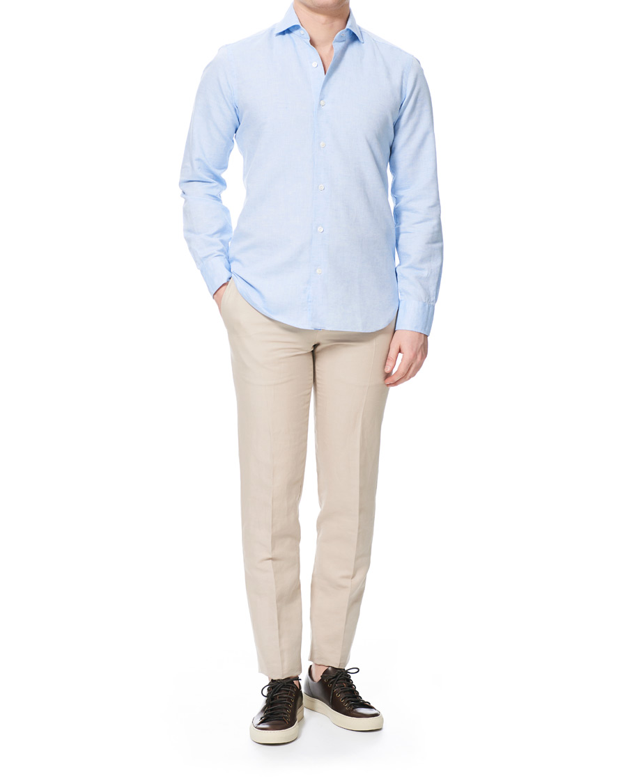 Herr | Skjortor | Barba Napoli | Dandylife Slim Fit Cotton/Linen Shirt Blue