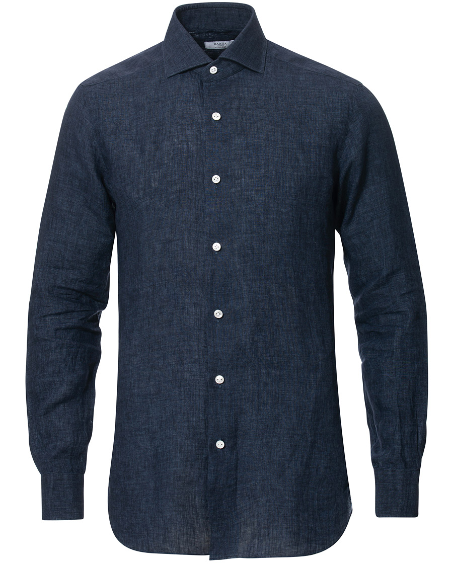 Herr | Skjortor | Barba Napoli | Culto Slim Fit Linen Shirt Navy