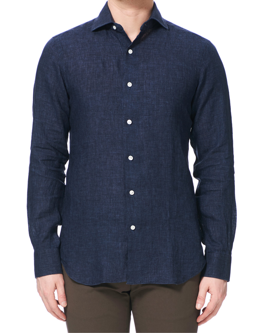 Herr | Skjortor | Barba Napoli | Culto Slim Fit Linen Shirt Navy
