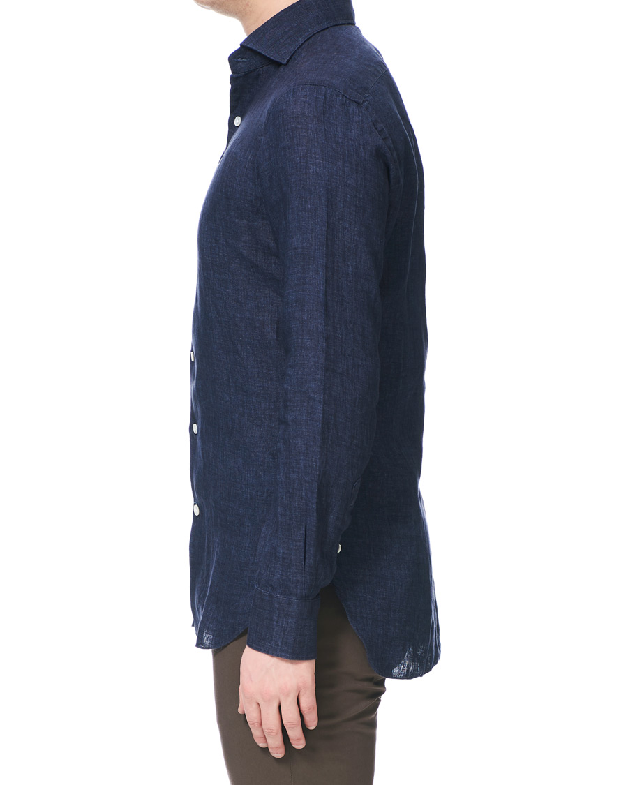 Herr | Skjortor | Barba Napoli | Culto Slim Fit Linen Shirt Navy