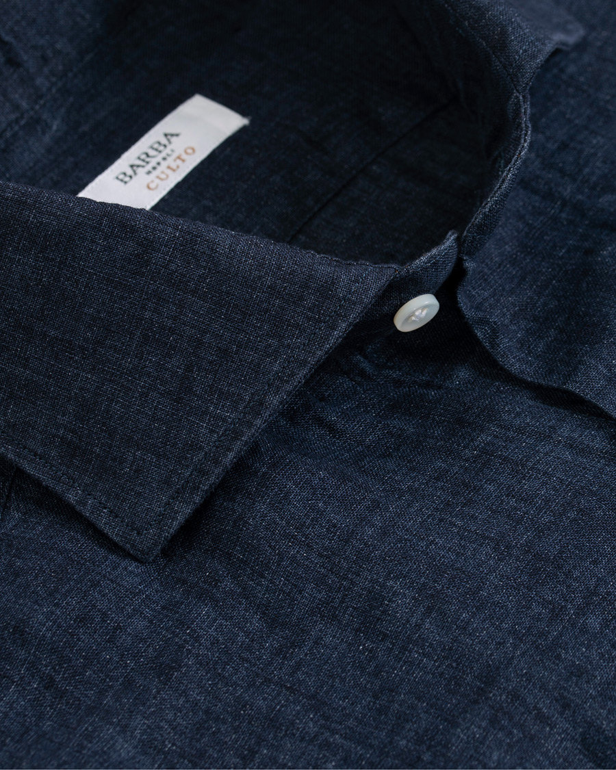 Herr | Skjortor | Barba Napoli | Culto Slim Fit Linen Shirt Navy