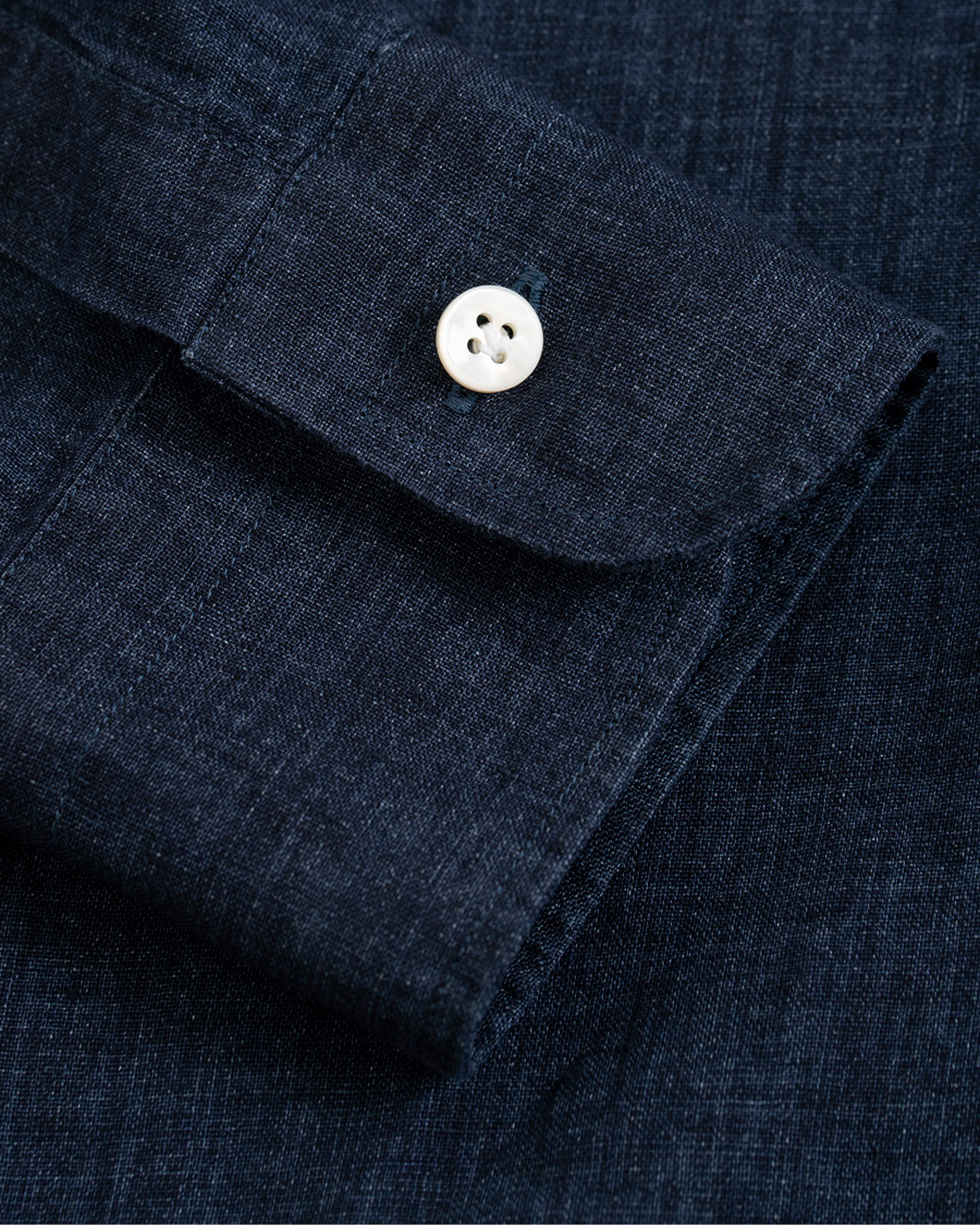 Herr | Skjortor | Barba Napoli | Culto Slim Fit Linen Shirt Navy