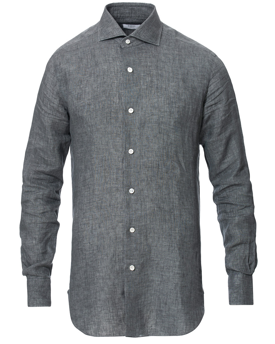 Herr | Skjortor | Barba Napoli | Culto Slim Fit Linen Shirt Dark Grey