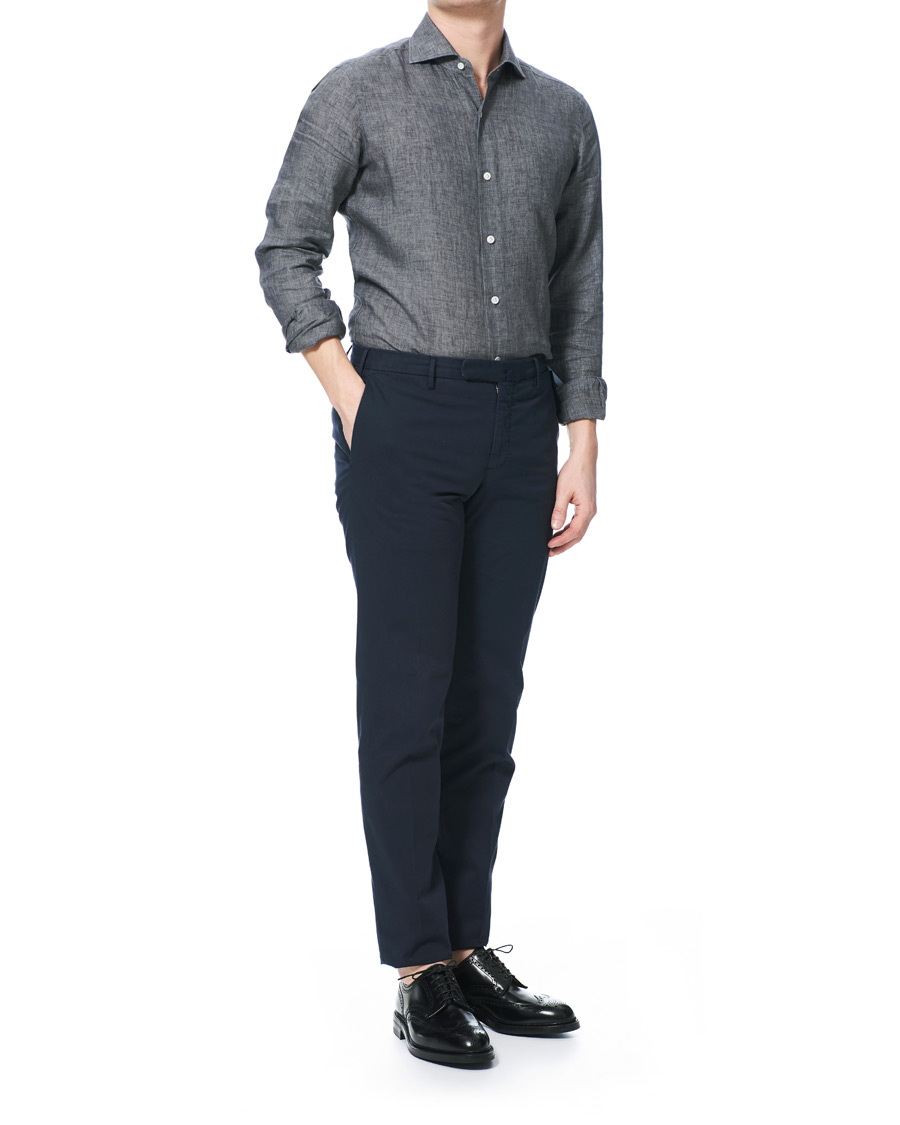 Herr | Skjortor | Barba Napoli | Culto Slim Fit Linen Shirt Dark Grey