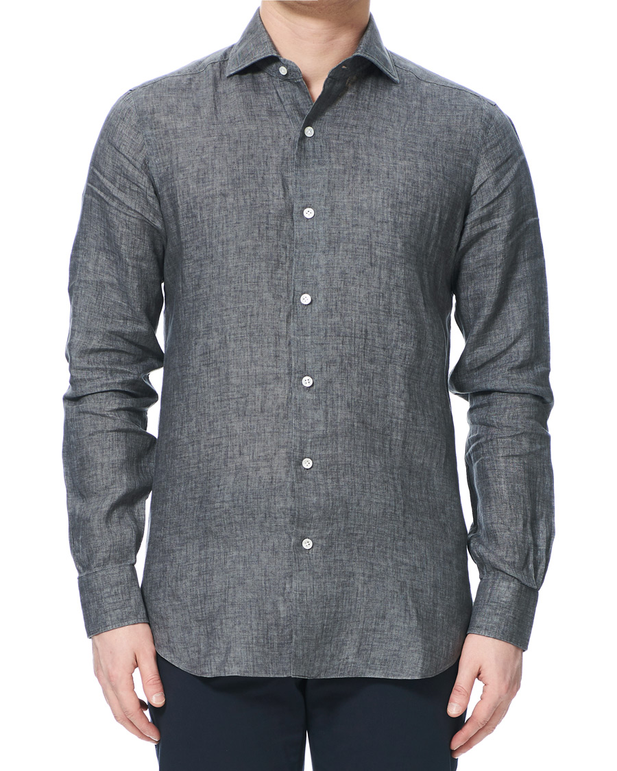 Herr | Skjortor | Barba Napoli | Culto Slim Fit Linen Shirt Dark Grey