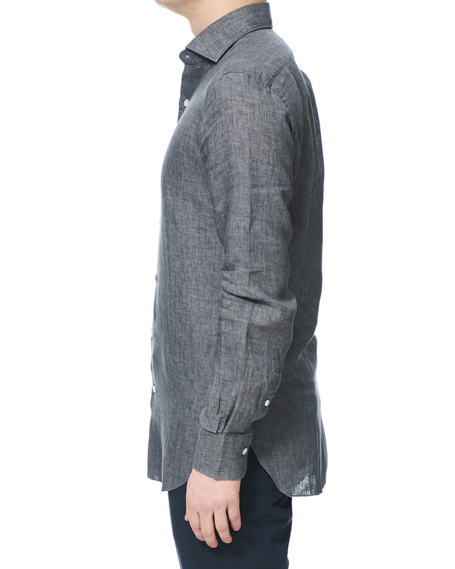 Herr | Skjortor | Barba Napoli | Culto Slim Fit Linen Shirt Dark Grey