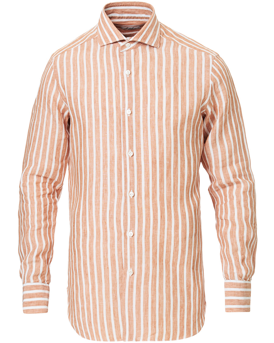 Herr | Skjortor | Barba Napoli | Culto Slim Fit Striped Linen Shirt White/Orange