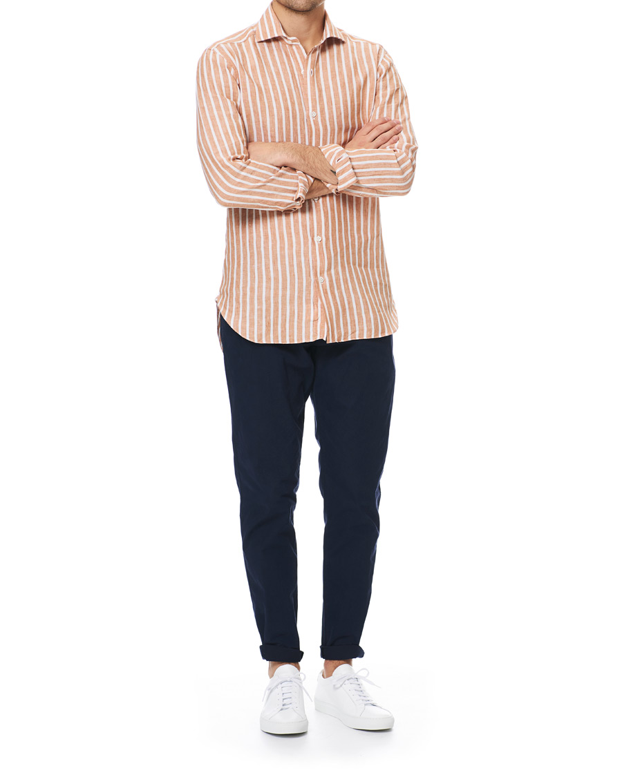 Herr | Skjortor | Barba Napoli | Culto Slim Fit Striped Linen Shirt White/Orange
