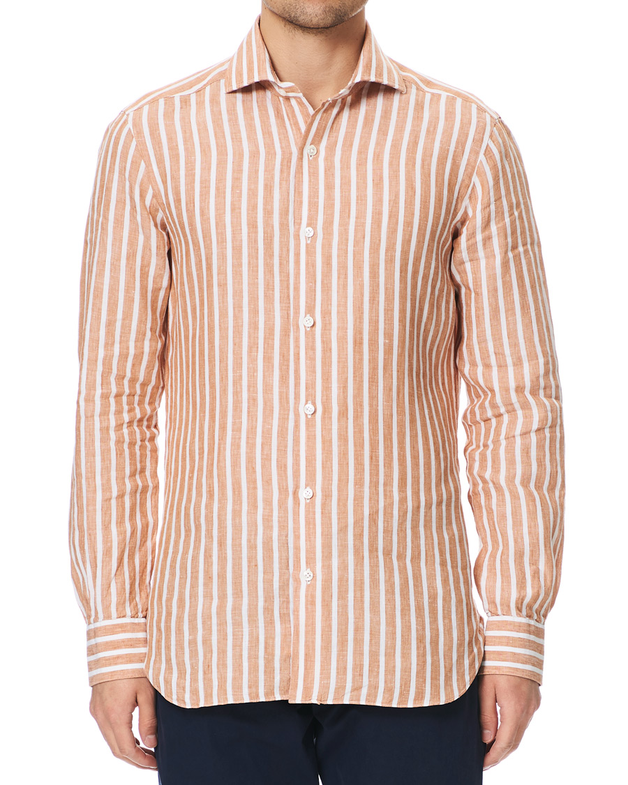 Herr | Skjortor | Barba Napoli | Culto Slim Fit Striped Linen Shirt White/Orange