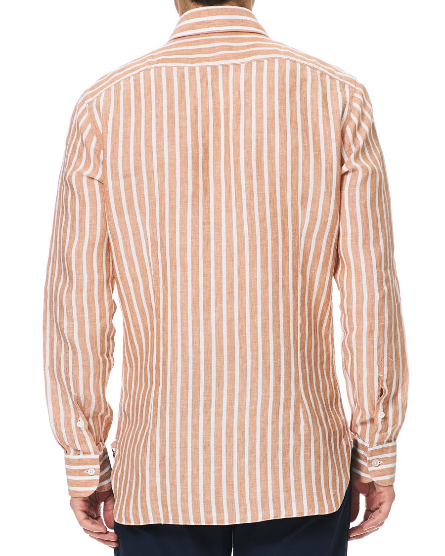 Herr | Skjortor | Barba Napoli | Culto Slim Fit Striped Linen Shirt White/Orange