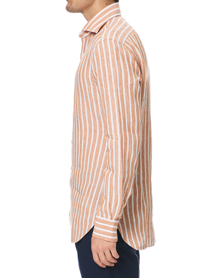 Herr | Skjortor | Barba Napoli | Culto Slim Fit Striped Linen Shirt White/Orange