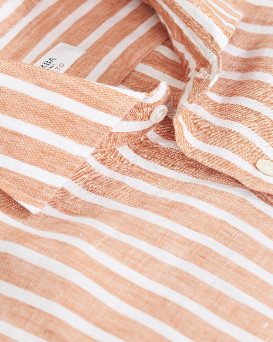 Herr | Skjortor | Barba Napoli | Culto Slim Fit Striped Linen Shirt White/Orange