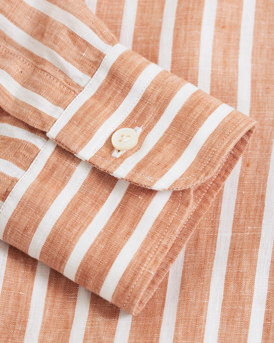 Herr | Skjortor | Barba Napoli | Culto Slim Fit Striped Linen Shirt White/Orange