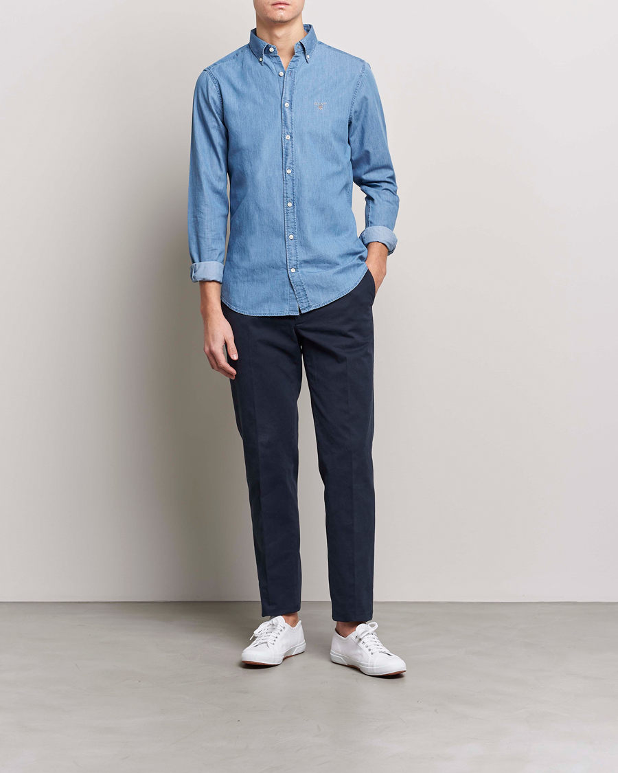 Herr | Jeansskjortor | GANT | Slim Fit Indigo Shirt Semi Light Blue