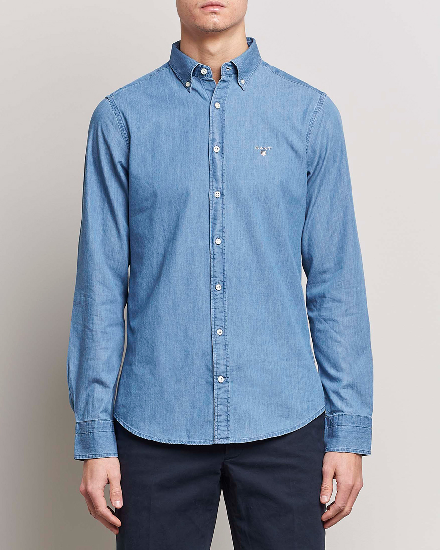 Herr | Jeansskjortor | GANT | Slim Fit Indigo Shirt Semi Light Blue