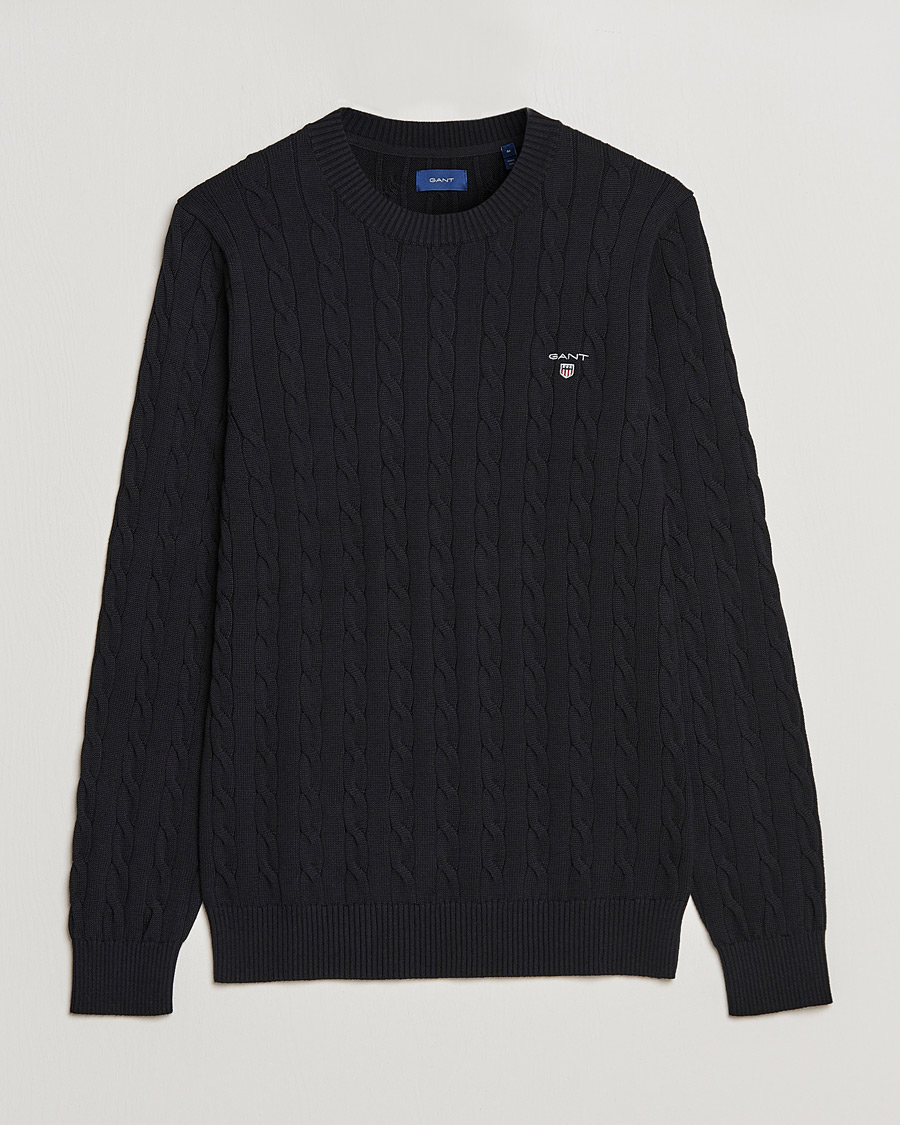 Herr | Tröjor | GANT | Cotton Cable Crew Neck Pullover Black