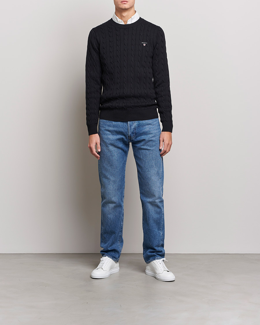 Herr | Tröjor | GANT | Cotton Cable Crew Neck Pullover Black