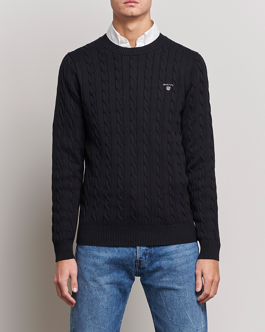 Herr | Tröjor | GANT | Cotton Cable Crew Neck Pullover Black