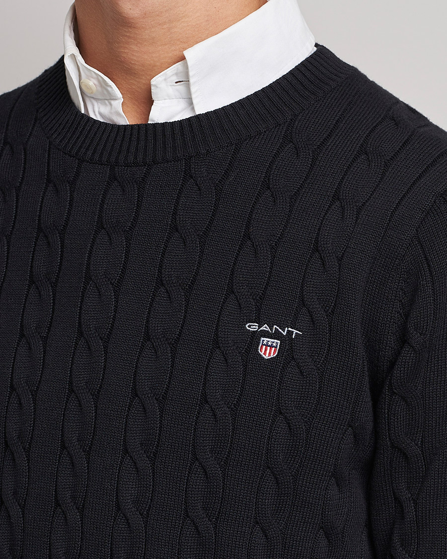 Herr | Tröjor | GANT | Cotton Cable Crew Neck Pullover Black