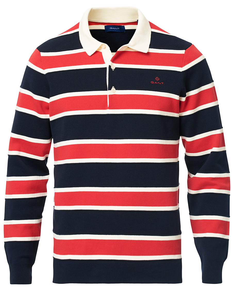 Herr | Tröjor | GANT | Knitted Striped Rugger Bright Red