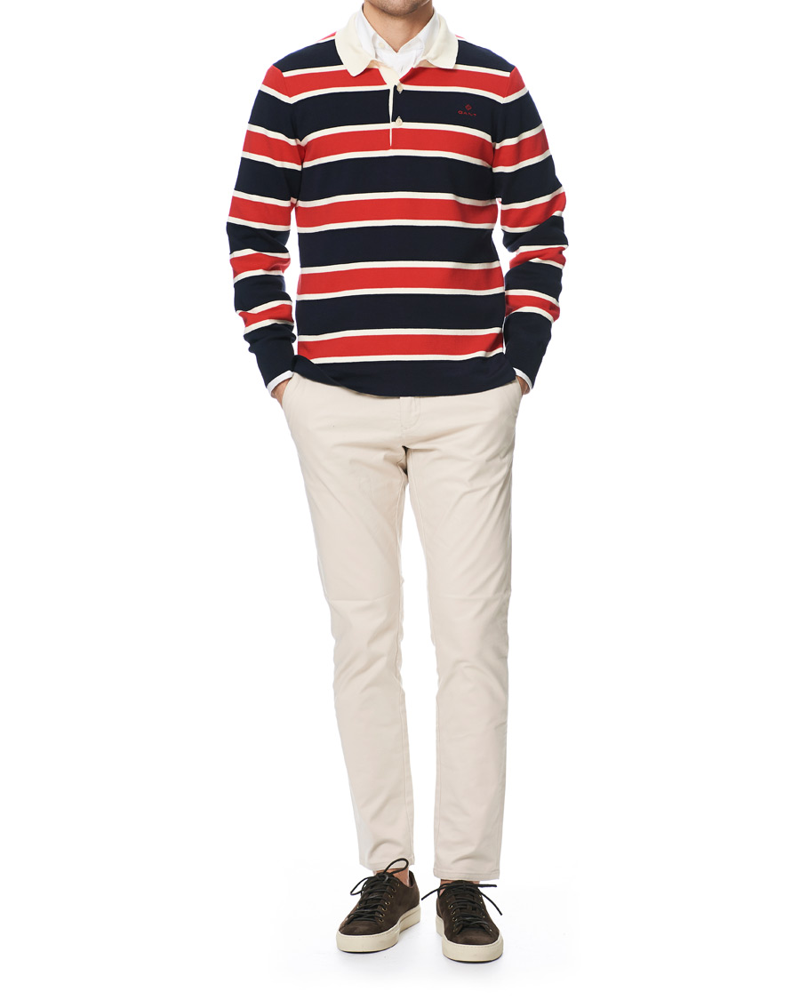 Herr | Tröjor | GANT | Knitted Striped Rugger Bright Red