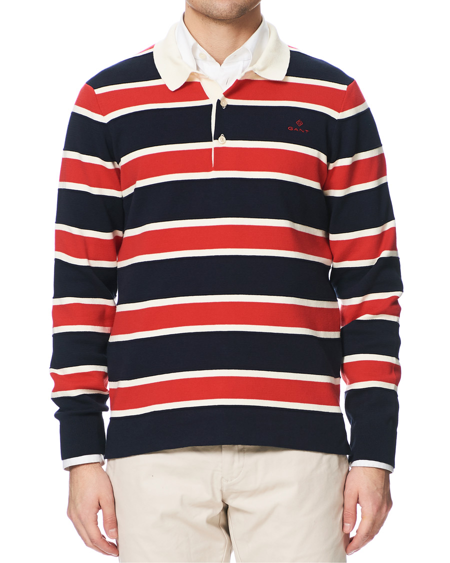 Herr | Tröjor | GANT | Knitted Striped Rugger Bright Red