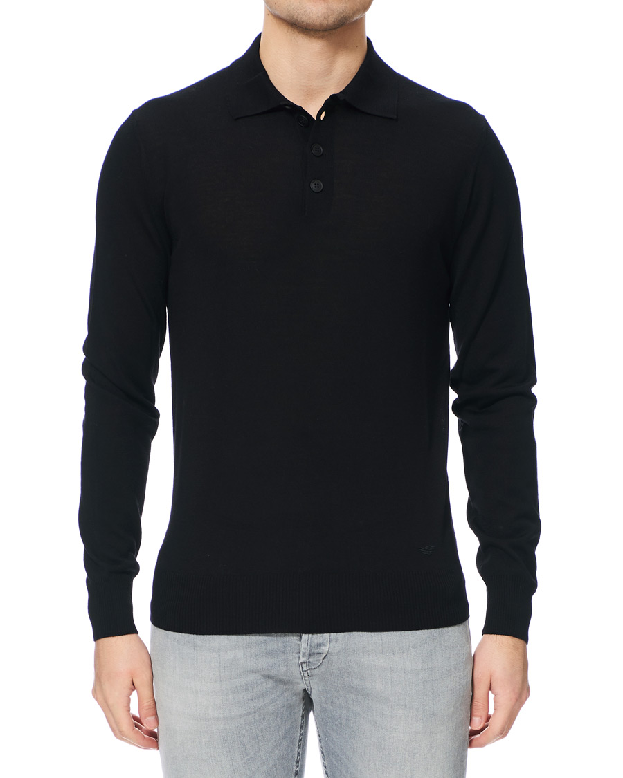 Herr | Tröjor | Emporio Armani | Knitted Long Sleeve Polo Black