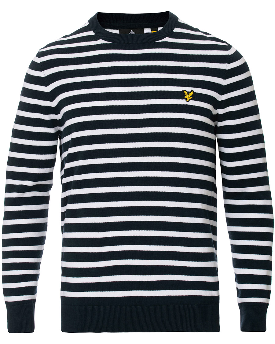 Herr | Tröjor | Lyle & Scott | Breton Stripe Crew Neck Pullover Dark Navy/White