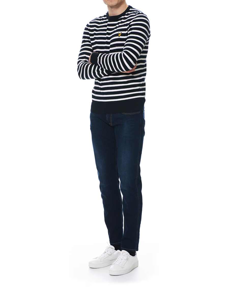 Herr | Tröjor | Lyle & Scott | Breton Stripe Crew Neck Pullover Dark Navy/White