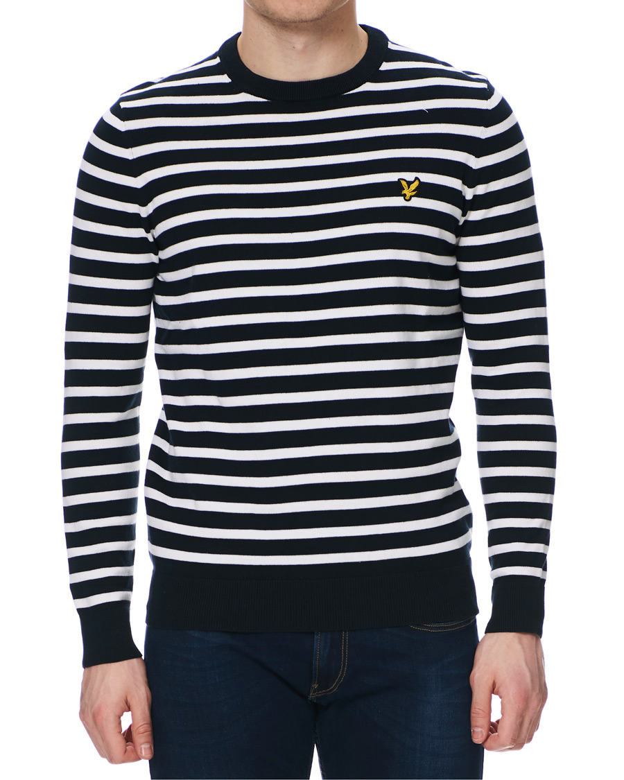 Herr | Tröjor | Lyle & Scott | Breton Stripe Crew Neck Pullover Dark Navy/White