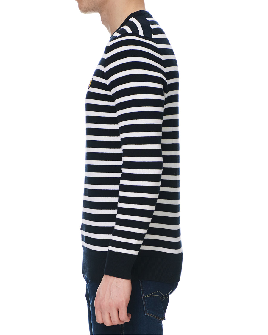 Herr | Tröjor | Lyle & Scott | Breton Stripe Crew Neck Pullover Dark Navy/White