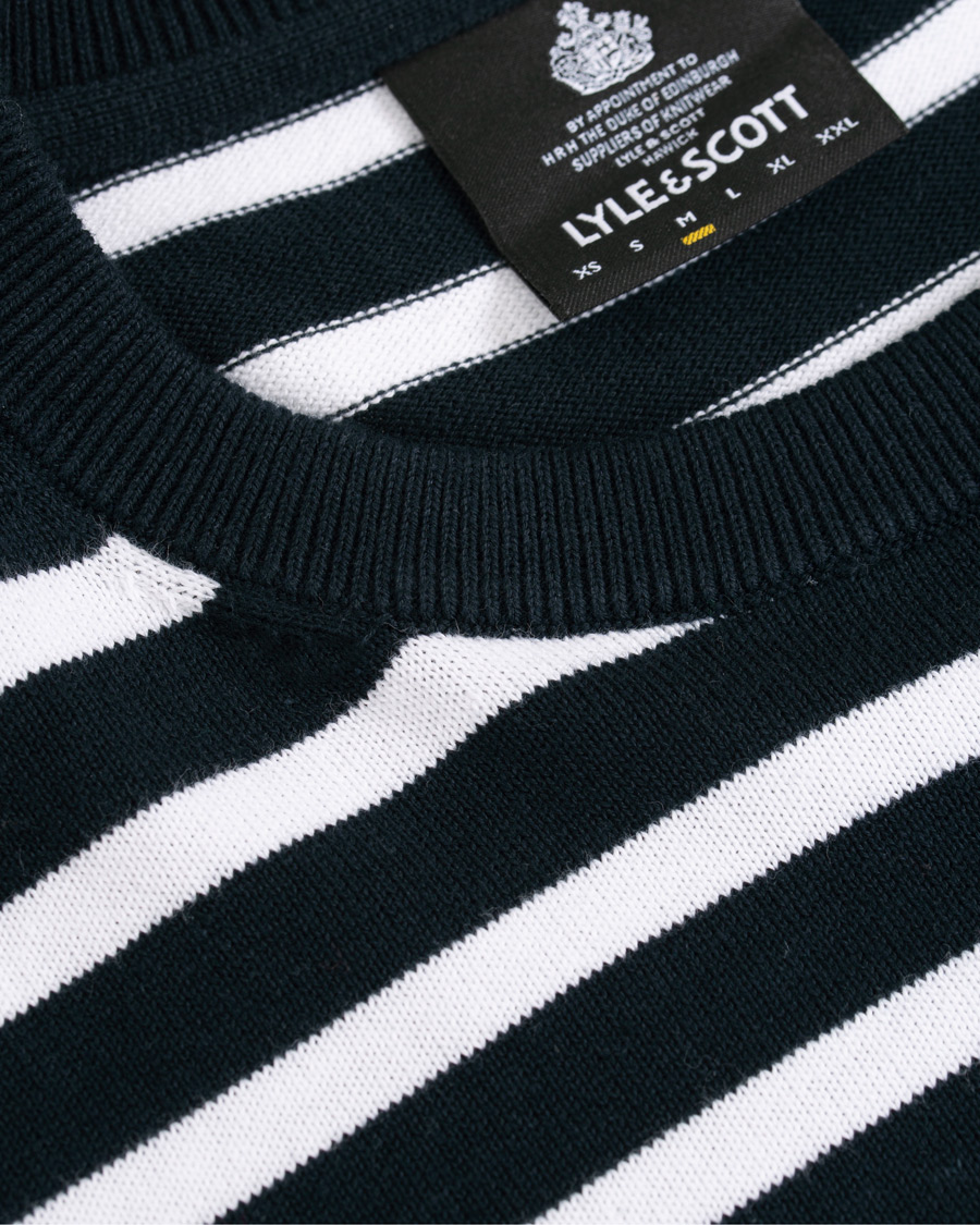 Herr | Tröjor | Lyle & Scott | Breton Stripe Crew Neck Pullover Dark Navy/White