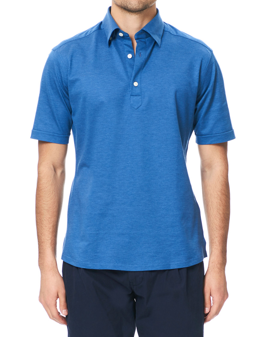 Herr | Pikéer | Eton | Slim Fit Short Sleeve Pique Shirt Blue