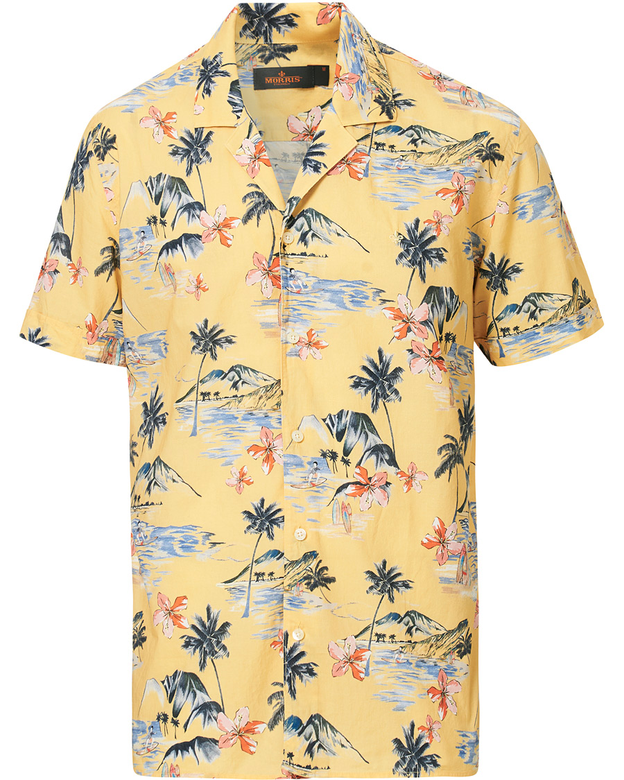 Herr | Skjortor | Morris | David Bowling Printed Short Sleeve Shirt Yellow