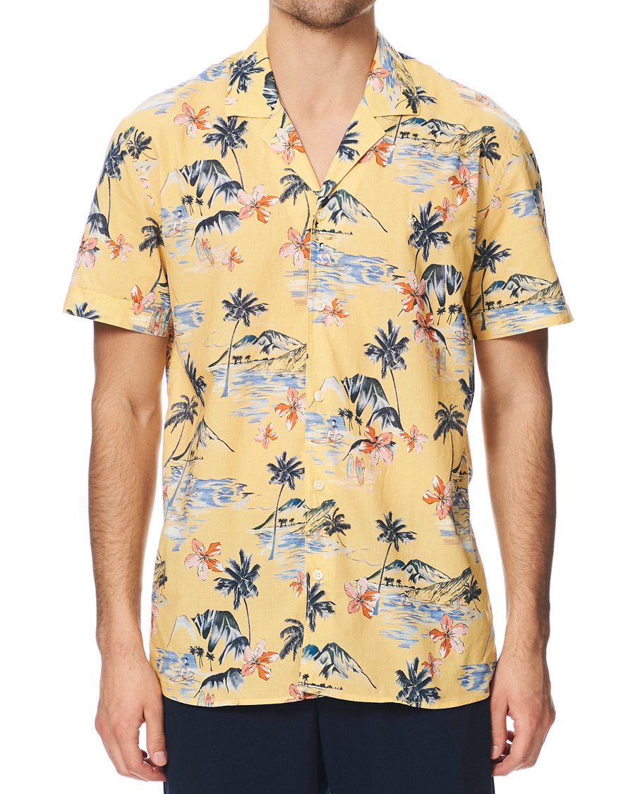 Herr | Skjortor | Morris | David Bowling Printed Short Sleeve Shirt Yellow