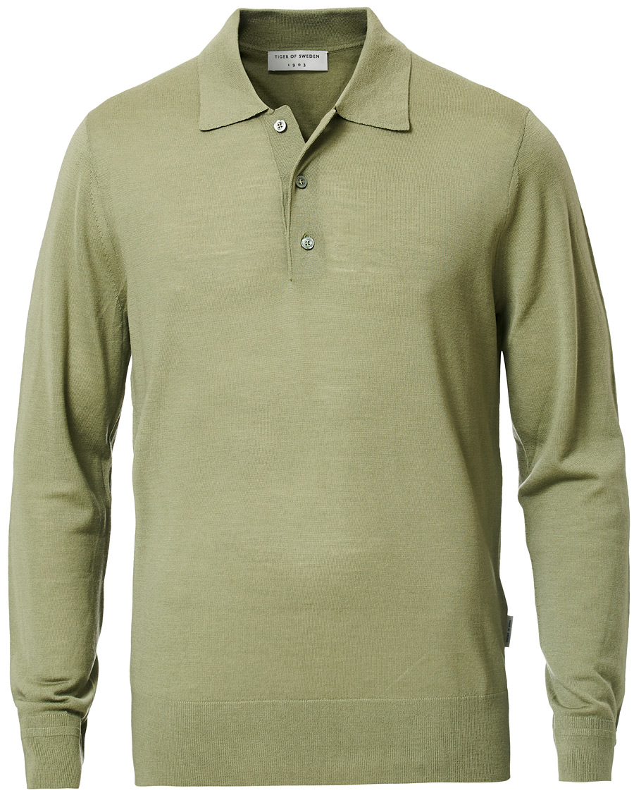 Herr | Tröjor | Tiger of Sweden | Newton Knitted Long Sleeve Polo Caraway Green