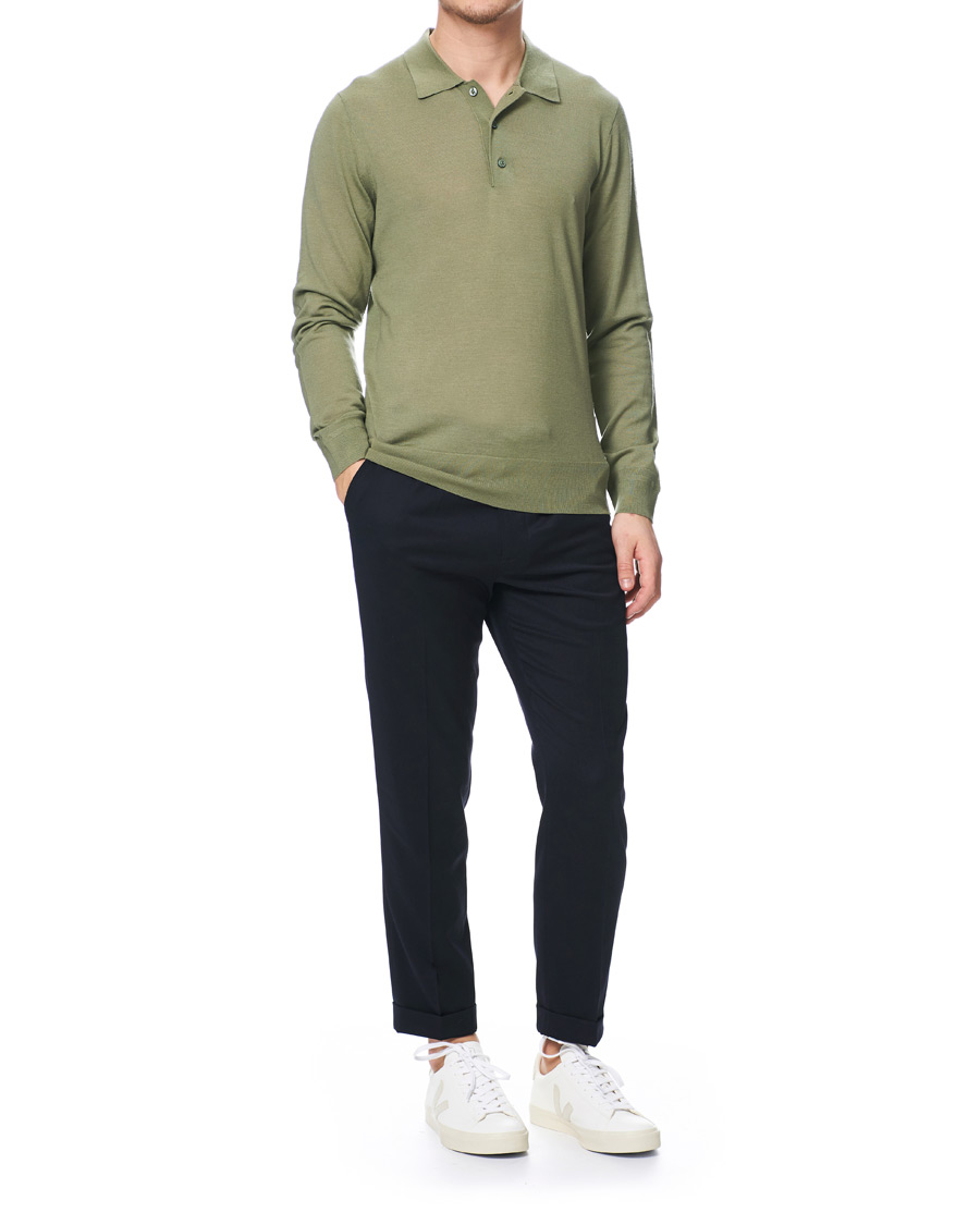 Herr | Tröjor | Tiger of Sweden | Newton Knitted Long Sleeve Polo Caraway Green