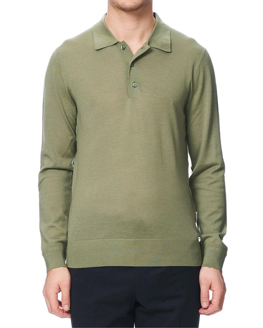 Herr | Tröjor | Tiger of Sweden | Newton Knitted Long Sleeve Polo Caraway Green
