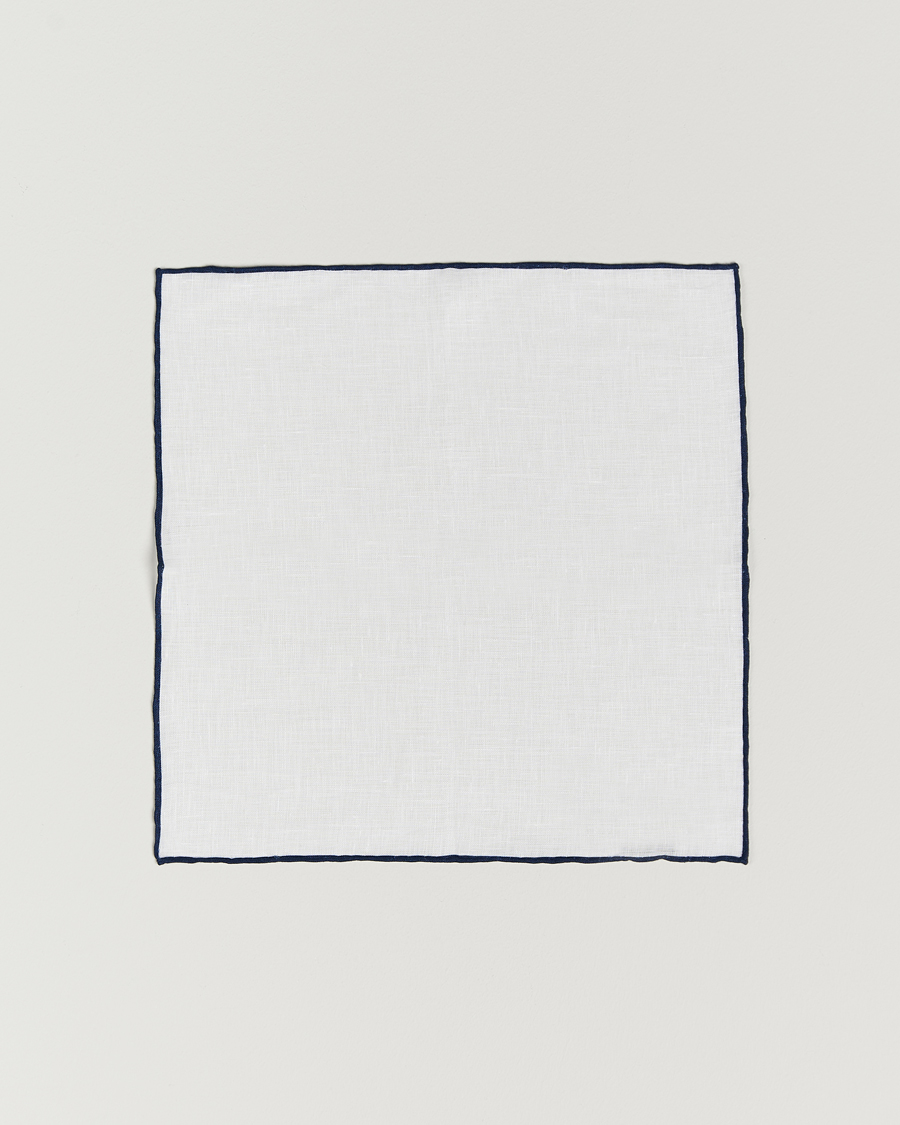 Herr | Näsdukar | Amanda Christensen | Linen Paspoal Pocket Square White/Navy