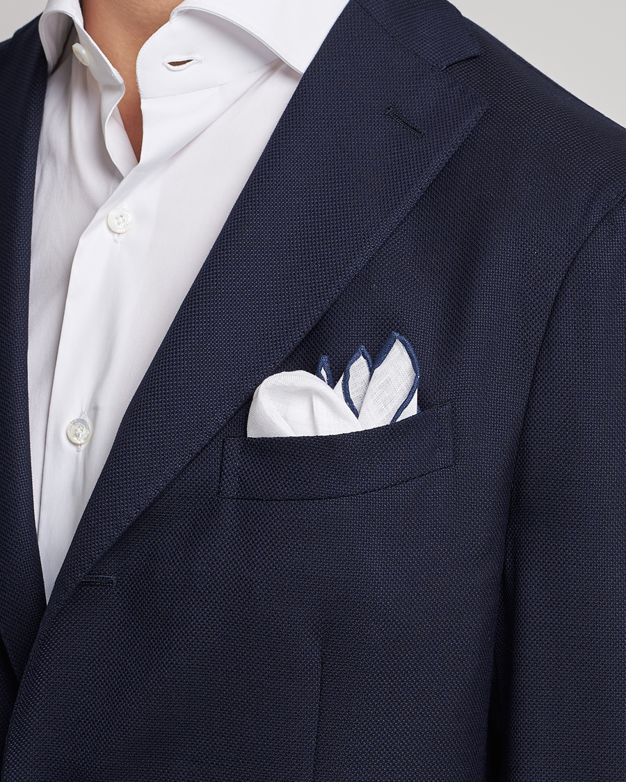 Herre |  | Amanda Christensen | Linen Paspoal Pocket Square White/Navy