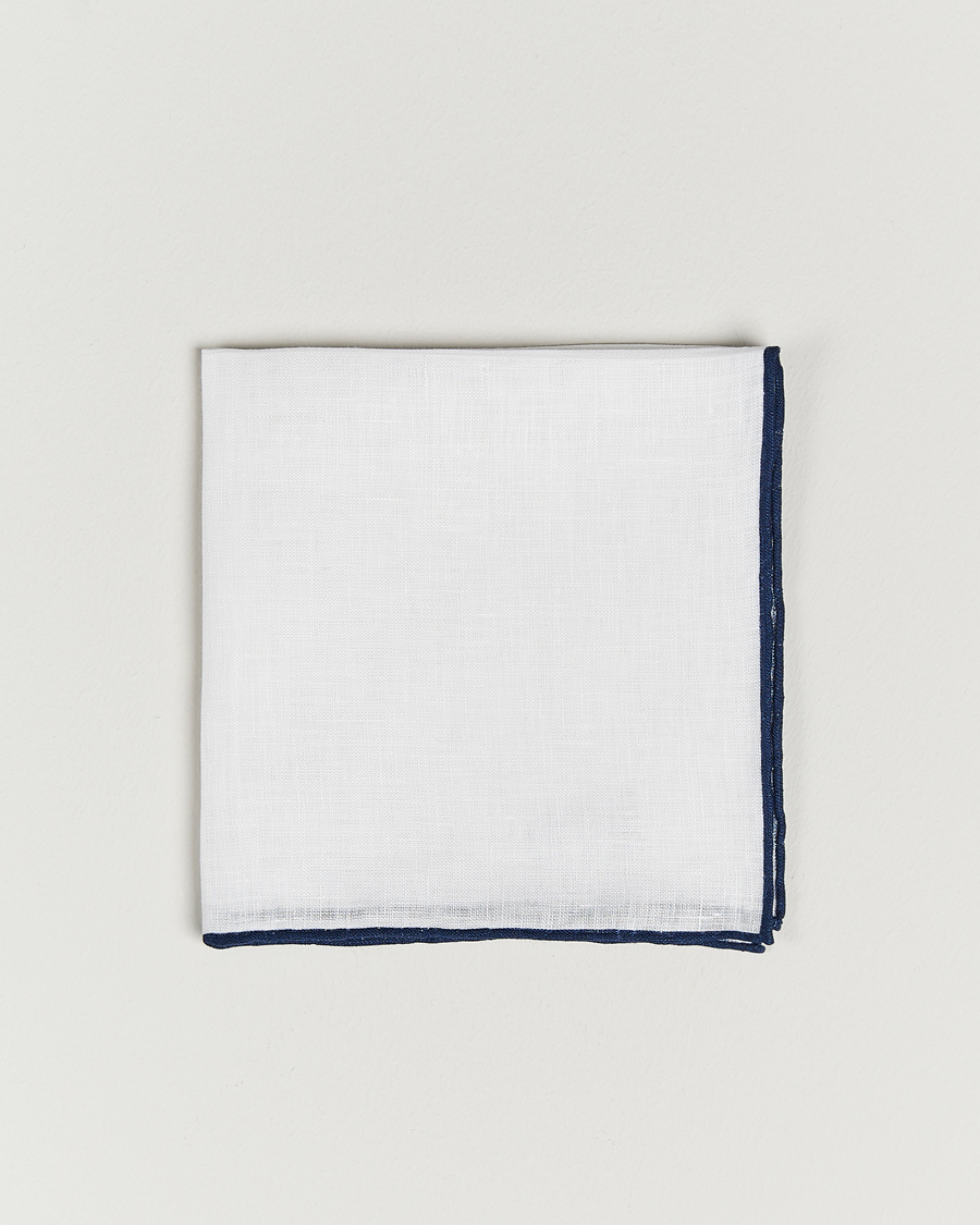 Herr | Näsdukar | Amanda Christensen | Linen Paspoal Pocket Square White/Navy