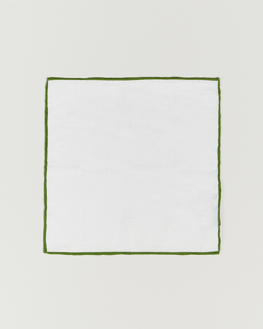 Herr | Amanda Christensen Linen Paspoal Pocket Square White/Green | Amanda Christensen | Linen Paspoal Pocket Square White/Green